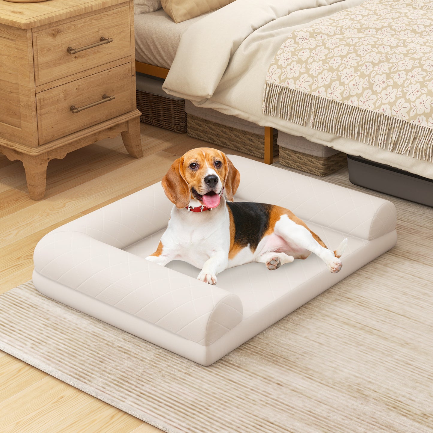 Egg-Foam Dog Crate Bed with 3-Side Bolster and Removable Washable Bed Cover, Beige Dog Supplies at Gallery Canada