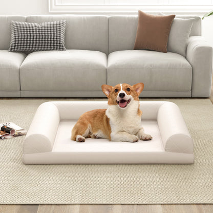 Egg-Foam Dog Crate Bed with 3-Side Bolster and Removable Washable Bed Cover, Beige Dog Supplies at Gallery Canada