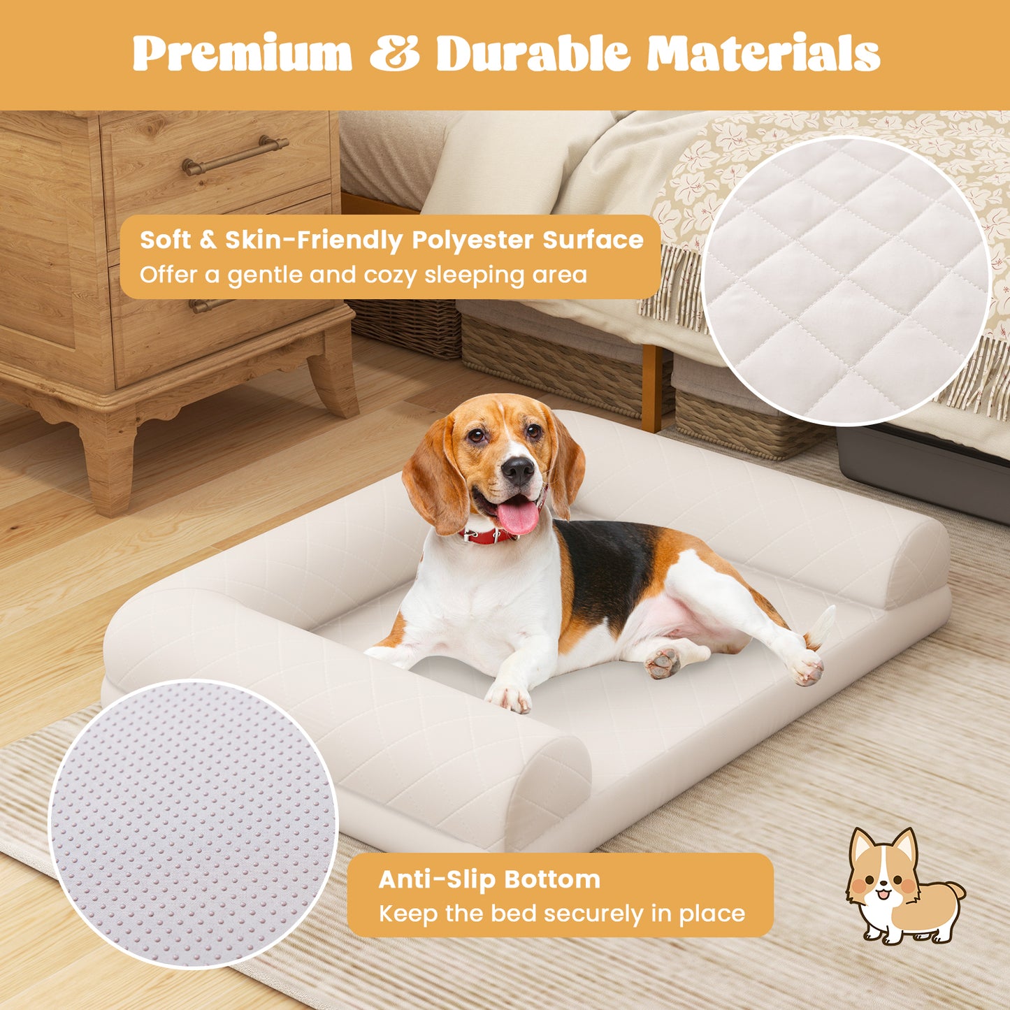 Egg-Foam Dog Crate Bed with 3-Side Bolster and Removable Washable Bed Cover, Beige Dog Supplies at Gallery Canada
