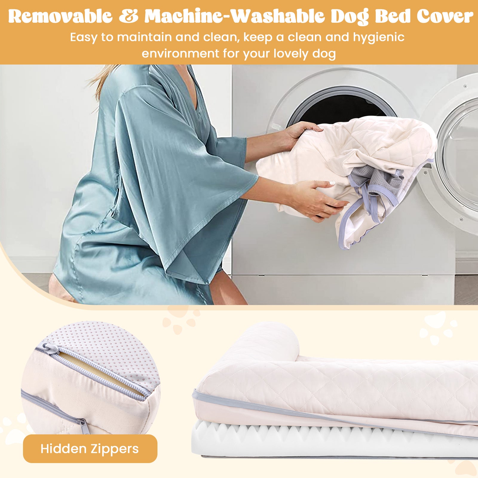 Egg-Foam Dog Crate Bed with 3-Side Bolster and Removable Washable Bed Cover, Beige Dog Supplies at Gallery Canada