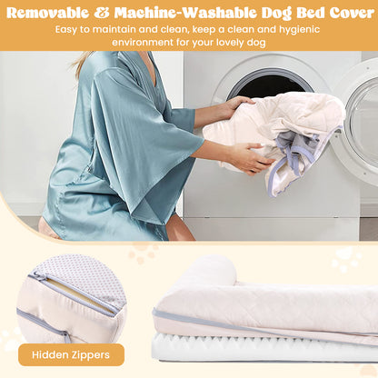 Egg-Foam Dog Crate Bed with 3-Side Bolster and Removable Washable Bed Cover, Beige Dog Supplies at Gallery Canada