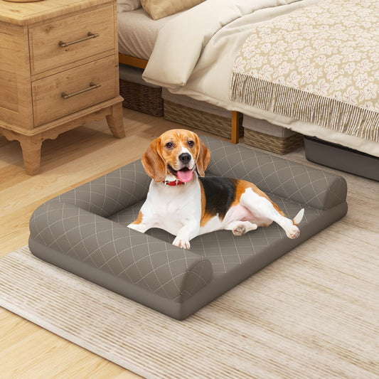 Egg-Foam Dog Crate Bed with 3-Side Bolster and Removable Washable Bed Cover, Gray - Gallery Canada