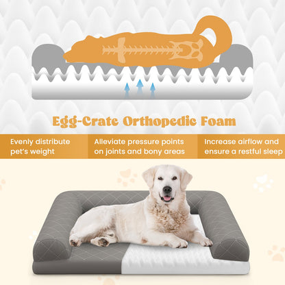 Egg-Foam Dog Crate Bed with 3-Side Bolster and Removable Washable Bed Cover, Gray