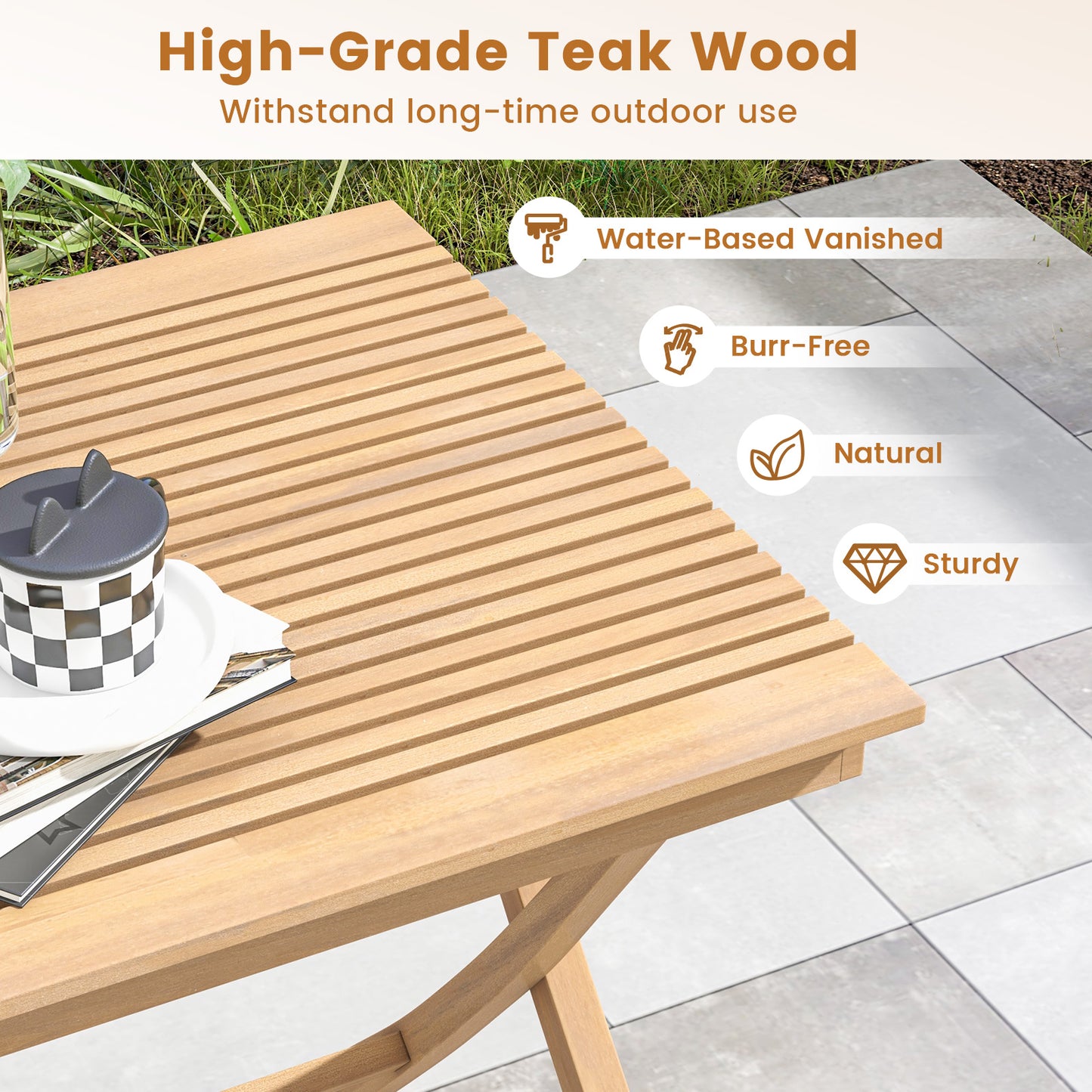 27.5 Inch Patio Bistro Table with Slatted Tabletop and Sturdy Wood Frame, Natural Patio Coffee Tables at Gallery Canada