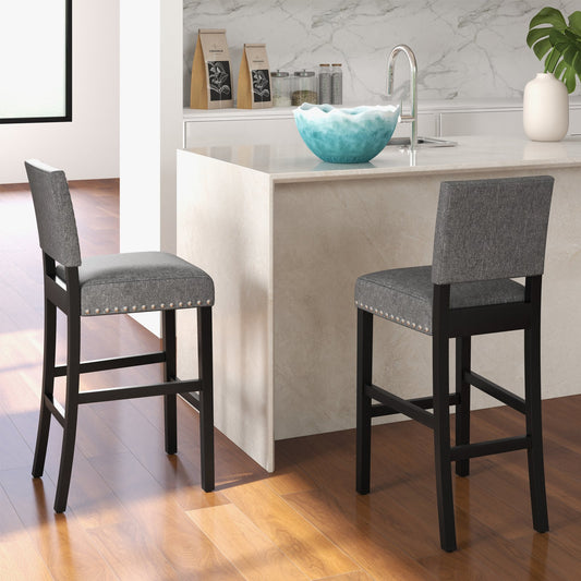 38.5/43.5 Inch Set of 2 Counter Height Chairs with Solid Rubber Wood Frame-M, Gray - Gallery Canada