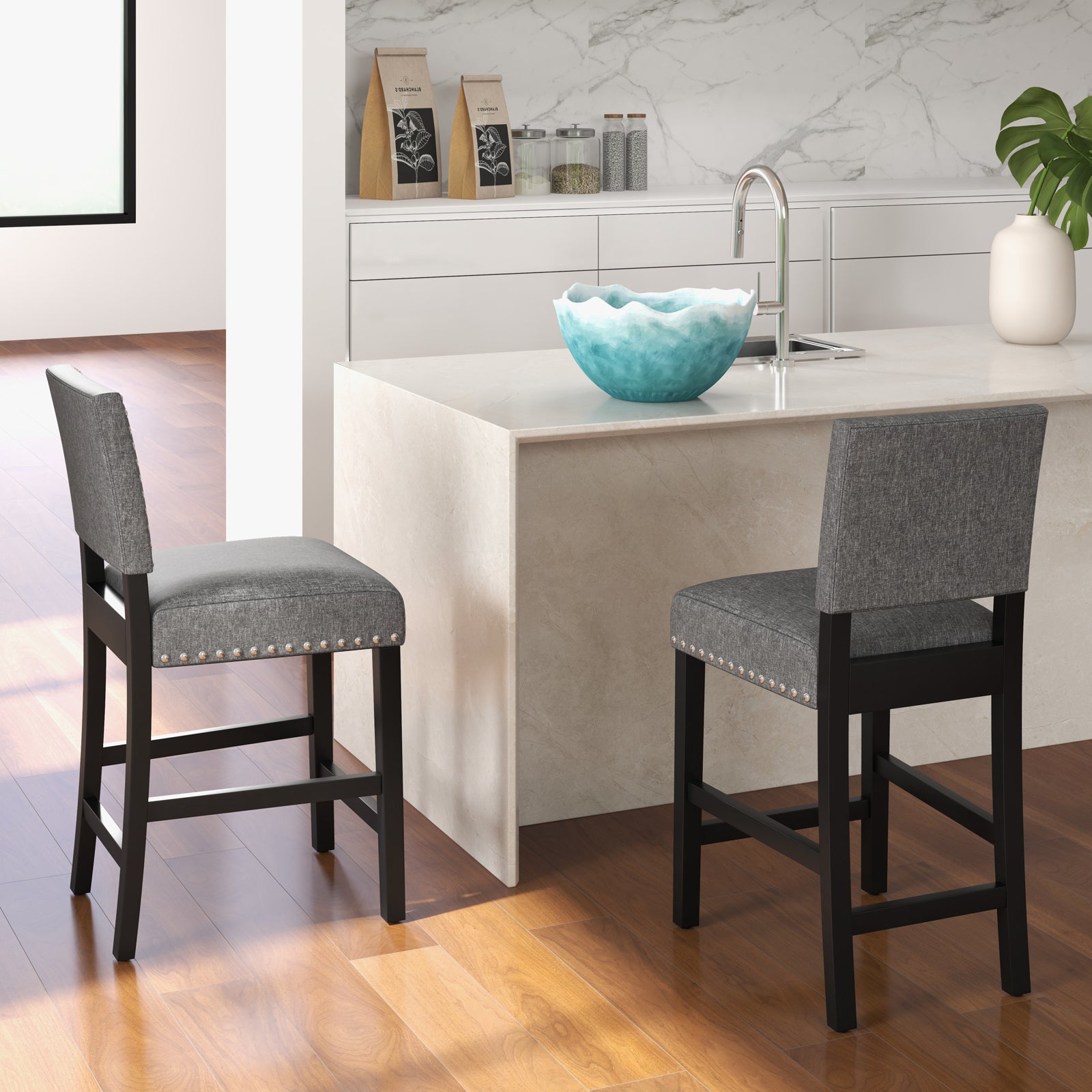 38.5/43.5 Inch Set of 2 Counter Height Chairs with Solid Rubber Wood Frame-S, Gray Dining Chairs at Gallery Canada