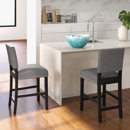 38.5/43.5 Inch Set of 2 Counter Height Chairs with Solid Rubber Wood Frame-S, Gray Dining Chairs at Gallery Canada