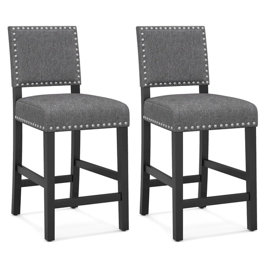 38.5/43.5 Inch Set of 2 Counter Height Chairs with Solid Rubber Wood Frame-S, Gray - Gallery Canada
