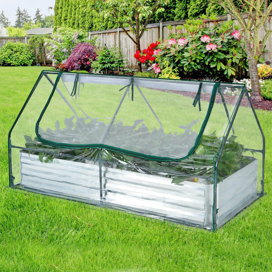 6 x 3 x 3 Feet Galvanized Raised Garden Bed with Greenhouse, Silver - Gallery Canada
