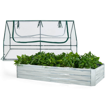 6 x 3 x 3 Feet Galvanized Raised Garden Bed With Greenhouse, Silver Raised Garden Beds at Gallery Canada