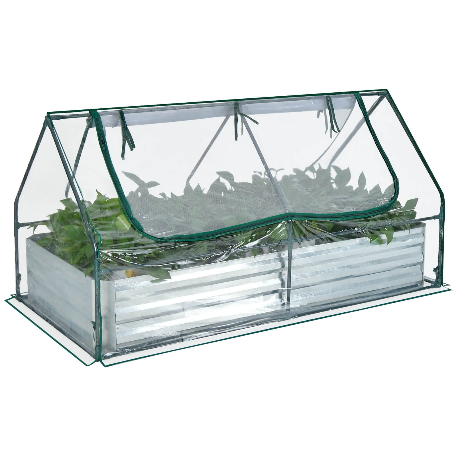 6 x 3 x 3 Feet Galvanized Raised Garden Bed With Greenhouse, Silver Raised Garden Beds at Gallery Canada