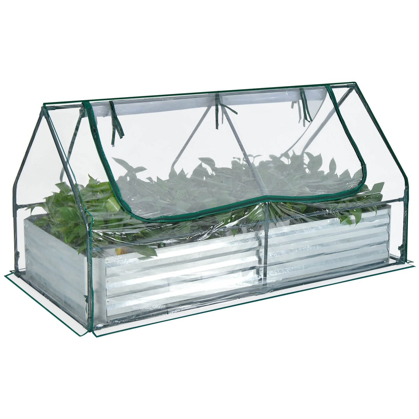 6 x 3 x 3 Feet Galvanized Raised Garden Bed With Greenhouse, Silver Raised Garden Beds at Gallery Canada
