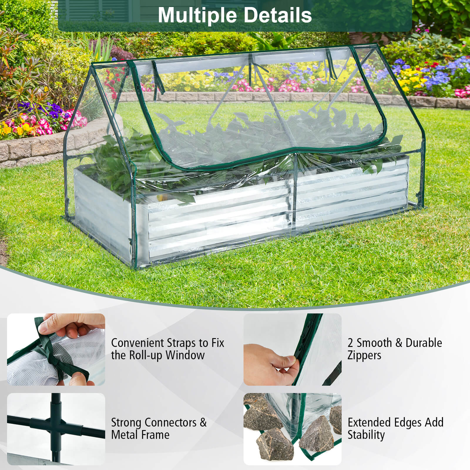 6 x 3 x 3 Feet Galvanized Raised Garden Bed With Greenhouse, Silver Raised Garden Beds at Gallery Canada