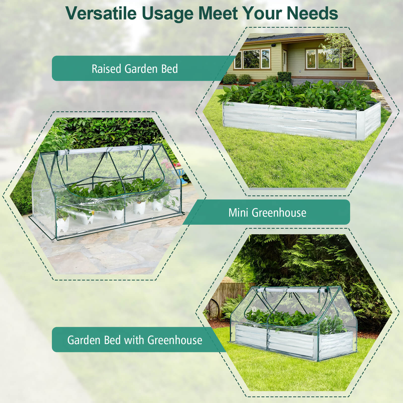 6 x 3 x 3 Feet Galvanized Raised Garden Bed With Greenhouse, Silver Raised Garden Beds at Gallery Canada