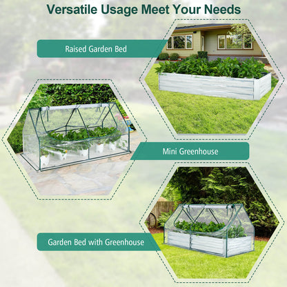 6 x 3 x 3 Feet Galvanized Raised Garden Bed with Greenhouse, Silver