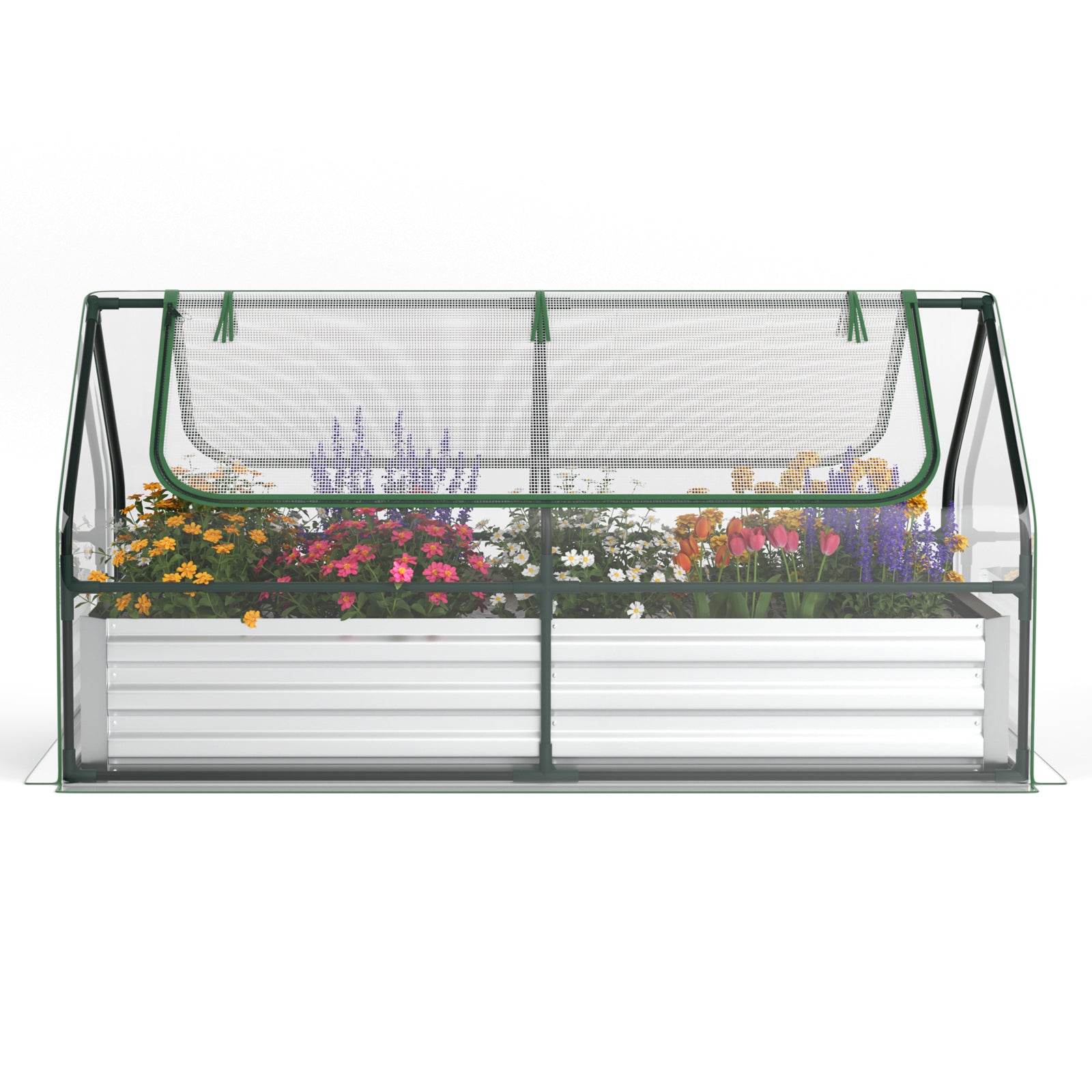 6 x 3 x 3 Feet Galvanized Raised Garden Bed With Greenhouse, Silver Raised Garden Beds at Gallery Canada
