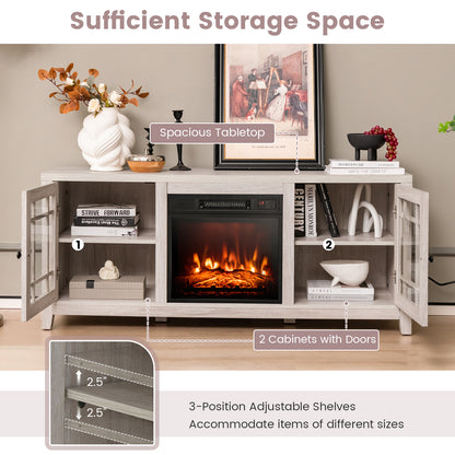 58 Inch Fireplace TV Stand with Adjustable Shelves for TVs up to 65 Inch, Natural Entertainment Centers & TV Stands at Gallery Canada