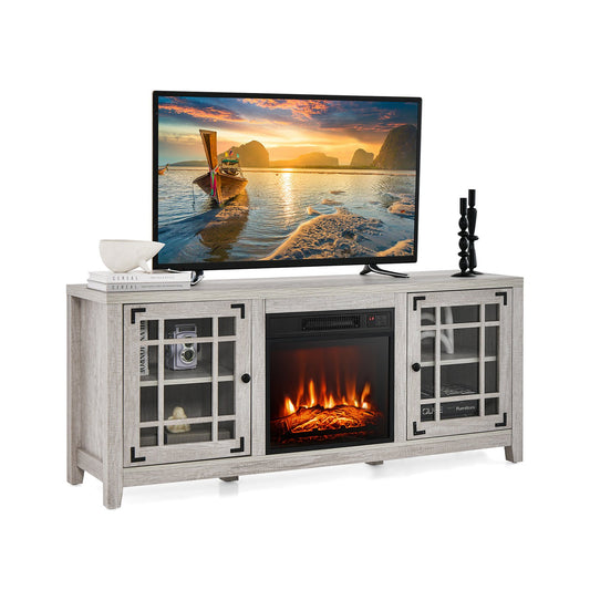 58 Inch Fireplace TV Stand with Adjustable Shelves for TVs up to 65 Inch, Natural at Gallery Canada