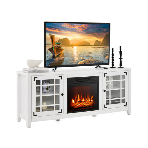 58 Inch Fireplace TV Stand, Adjustable Shelves, For 65 Inch TVs, White