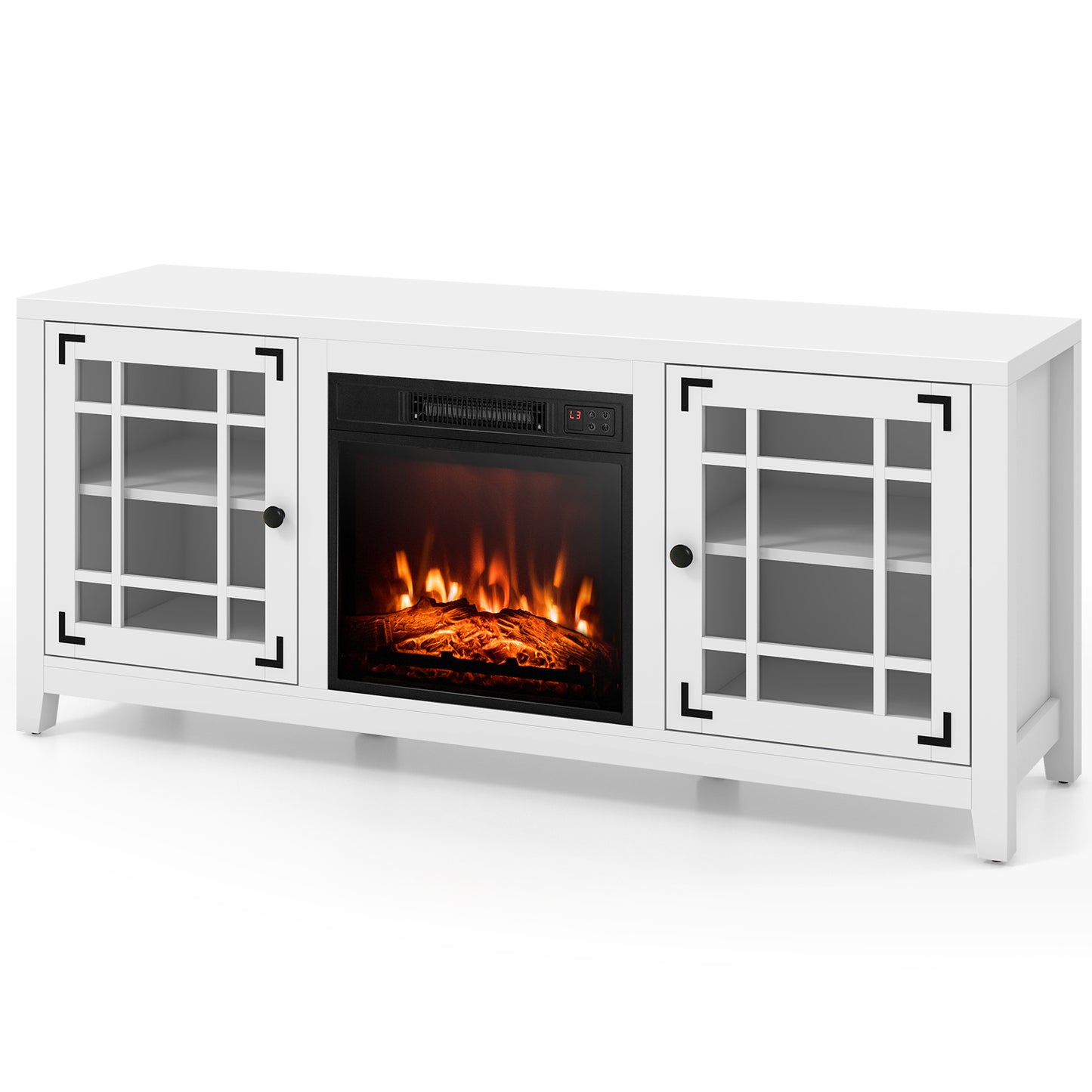 58 Inch Fireplace TV Stand with Adjustable Shelves for TVs up to 65 Inch, White Entertainment Centers & TV Stands at Gallery Canada