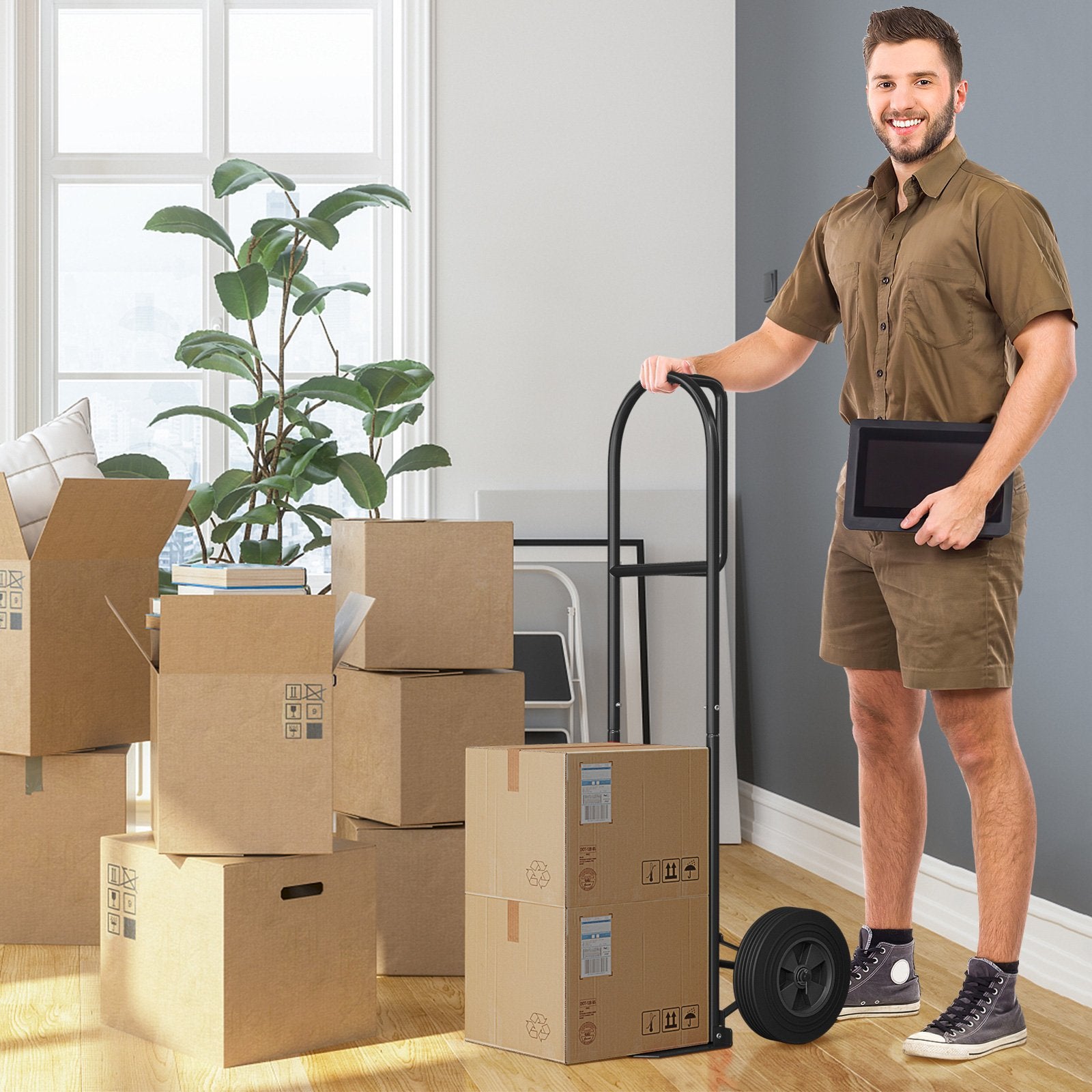 P-Handle Sack Truck with 10 Inch Wheels and Foldable Load Area, Black Garages at Gallery Canada