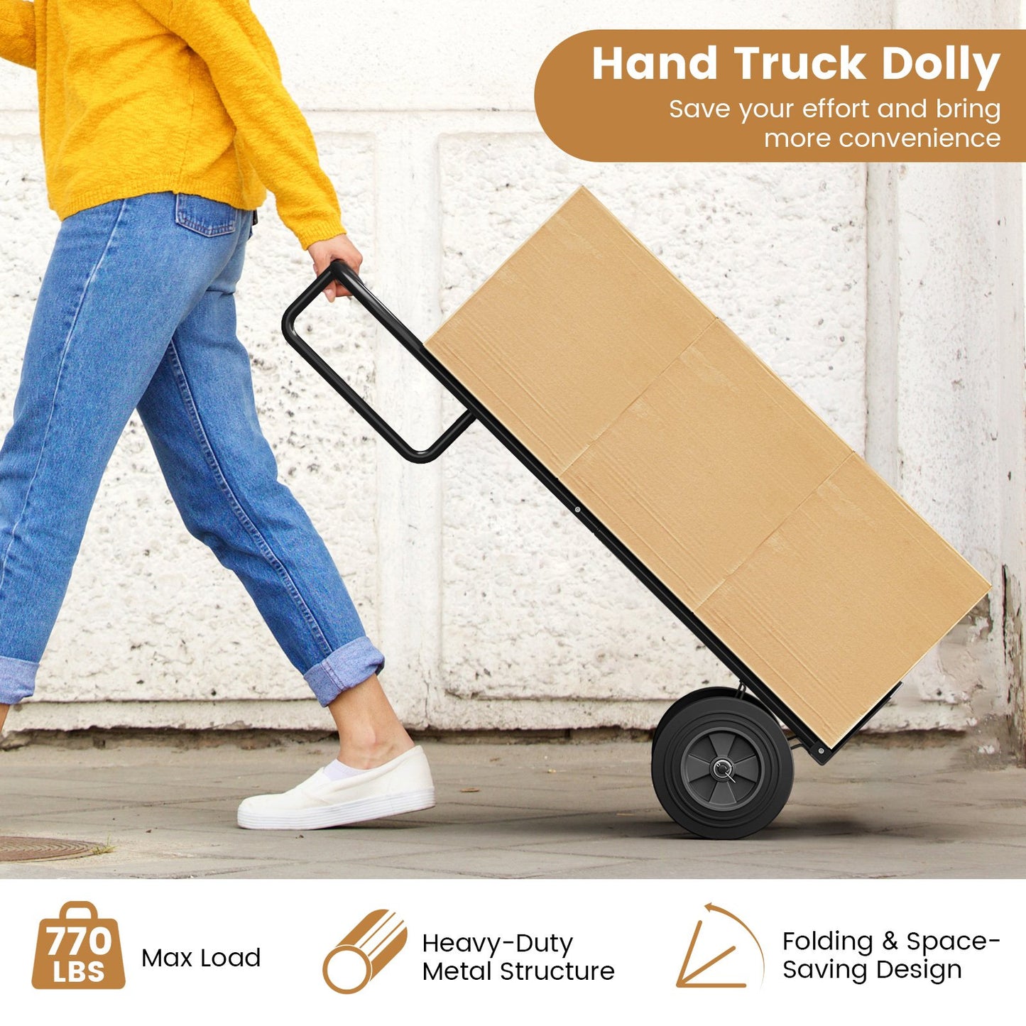 P-Handle Sack Truck with 10 Inch Wheels and Foldable Load Area, Black Garages at Gallery Canada