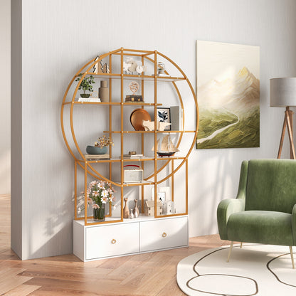 71 Inches 6-Tier Gold Bookshelf with 2 Storage Drawers, Golden Bookcases at Gallery Canada