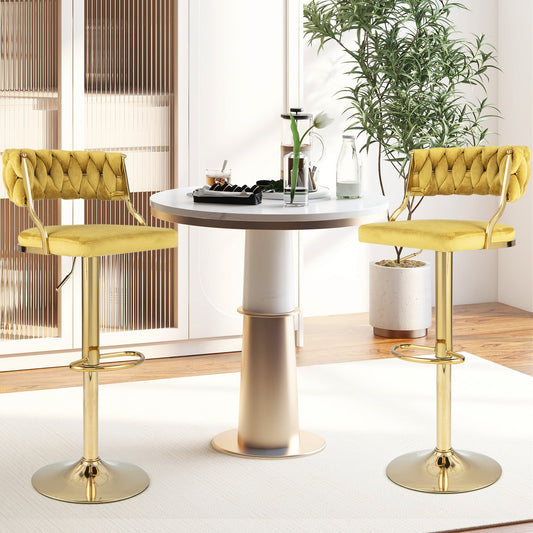 Swivel Barstool with Woven Back Set of 2 for Kitchen Island Cafe, Yellow - Gallery Canada