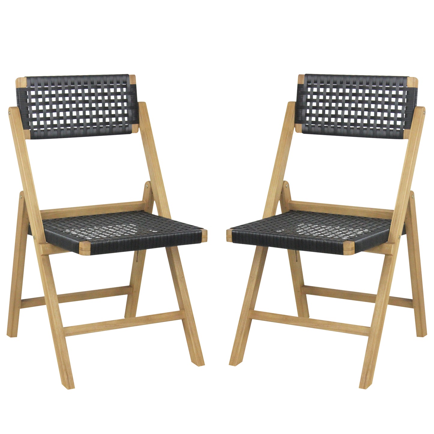 Set of 2 Folding Chairs Indonesia Teak Wood Dining Chairs with Woven Rope Seat and Back, Natural Patio Dining Chairs at Gallery Canada