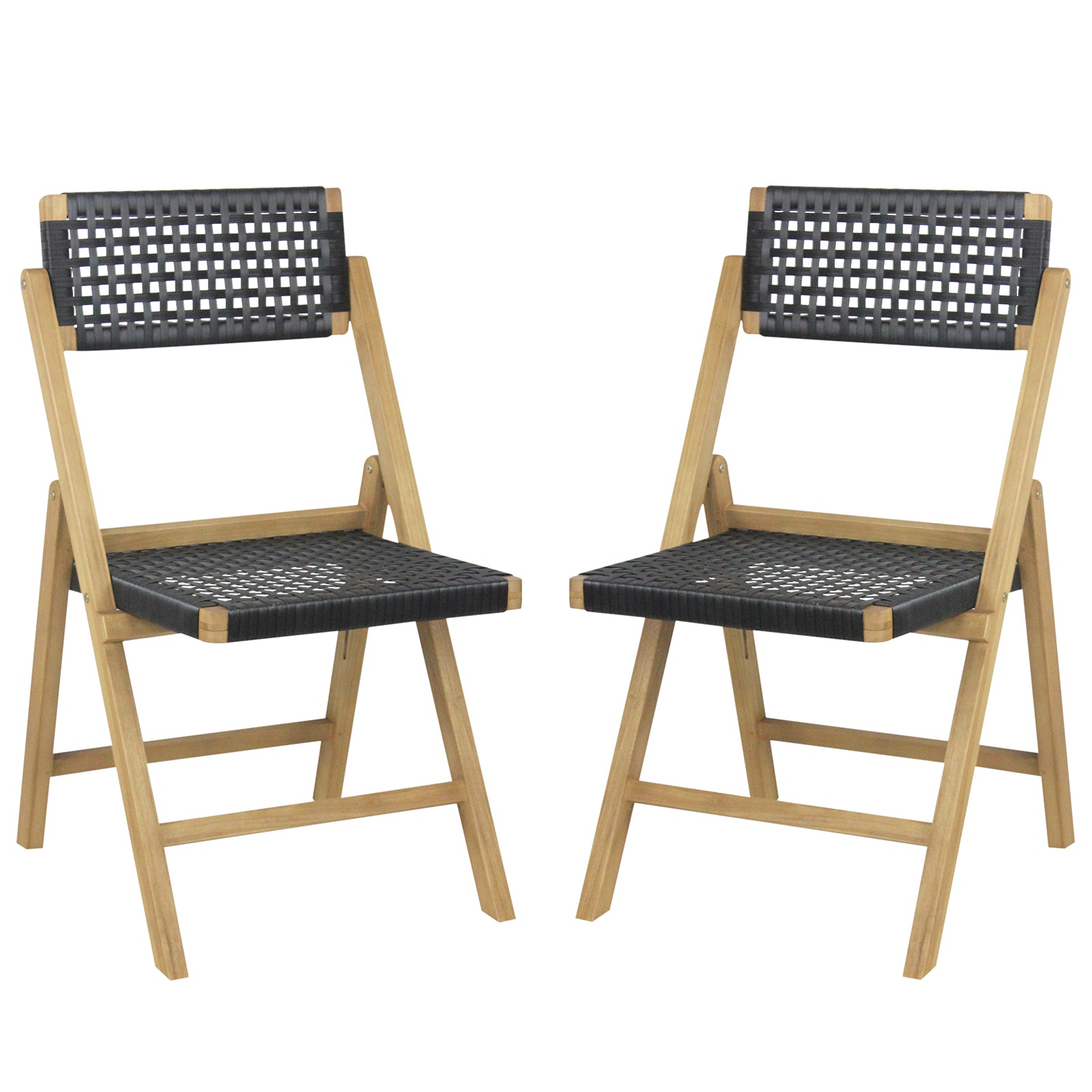 Folding Teak Wood Dining Chairs, 2 Set, Woven Rope Seat, Natural Patio Dining Chairs Natural at Gallery Canada