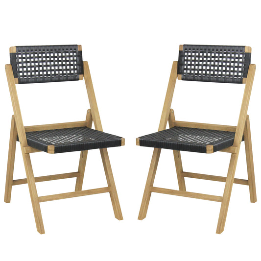 Folding Teak Wood Dining Chairs, 2 Set, Woven Rope Seat, Natural Patio Dining Chairs Natural at Gallery Canada