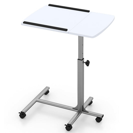 Adjustable Angle Height Rolling Laptop Table, White