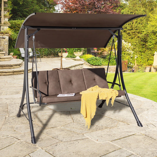 3-Seat Outdoor Porch Swing with Adjustable Canopy and Padded Cushions, Brown - Gallery Canada