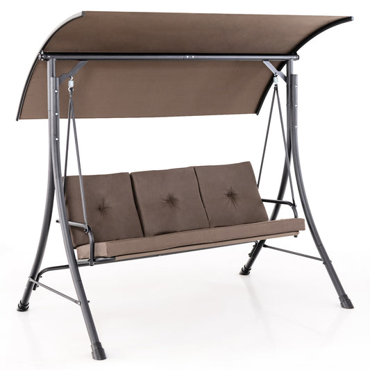 3-Seat Outdoor Swing With Adjustable Canopy, Padded Cushions, Brown Porch Swings Brown at Gallery Canada