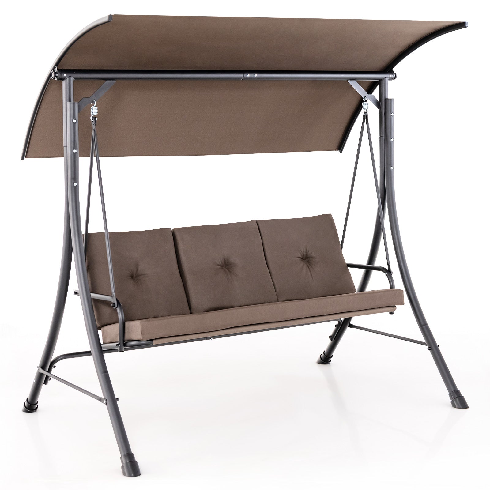 3-Seat Outdoor Swing With Adjustable Canopy, Padded Cushions, Brown Porch Swings Brown at Gallery Canada