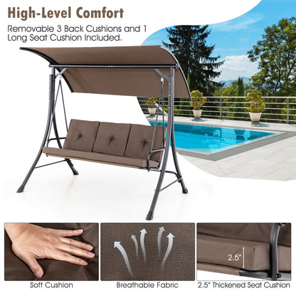 3-Seat Outdoor Porch Swing with Adjustable Canopy and Padded Cushions, Brown Porch Swings at Gallery Canada