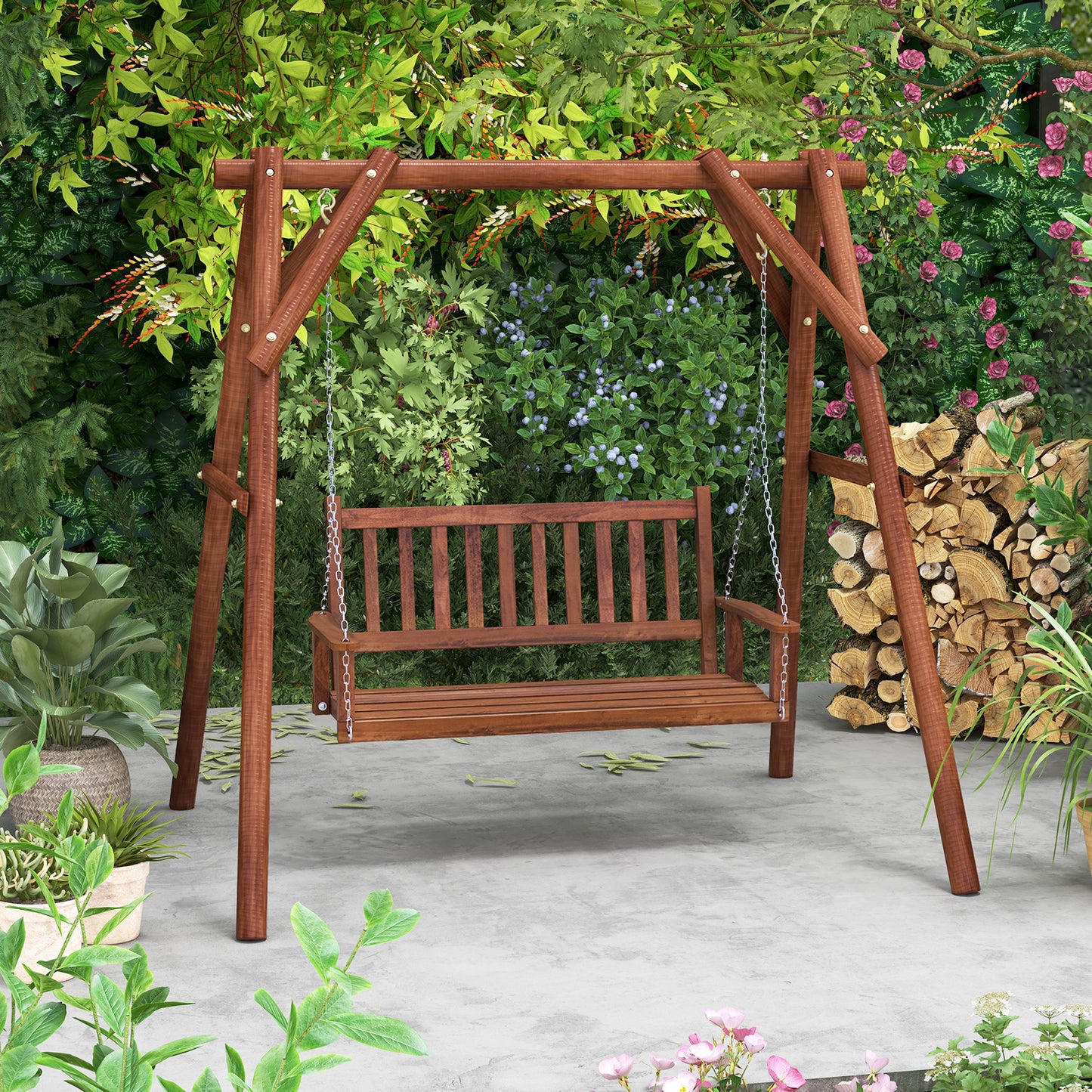 2-Person Wooden Outdoor Porch Swing with 500 lbs Weight Capacity, Brown Porch Swings at Gallery Canada