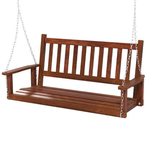 2-Person Wooden Porch Swing, 500 lbs Capacity, Brown