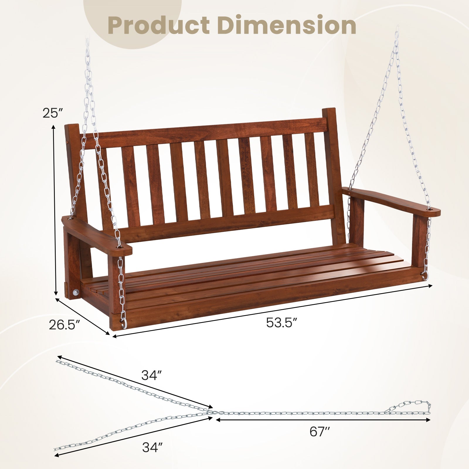 2-Person Wooden Outdoor Porch Swing with 500 lbs Weight Capacity, Brown Porch Swings at Gallery Canada