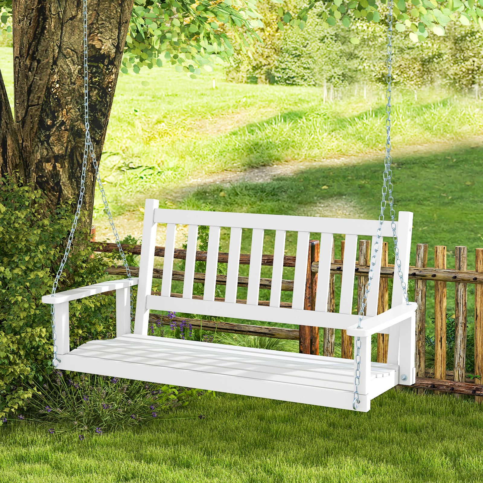 2-Person Wooden Outdoor Porch Swing with 500 lbs Weight Capacity, White Porch Swings at Gallery Canada