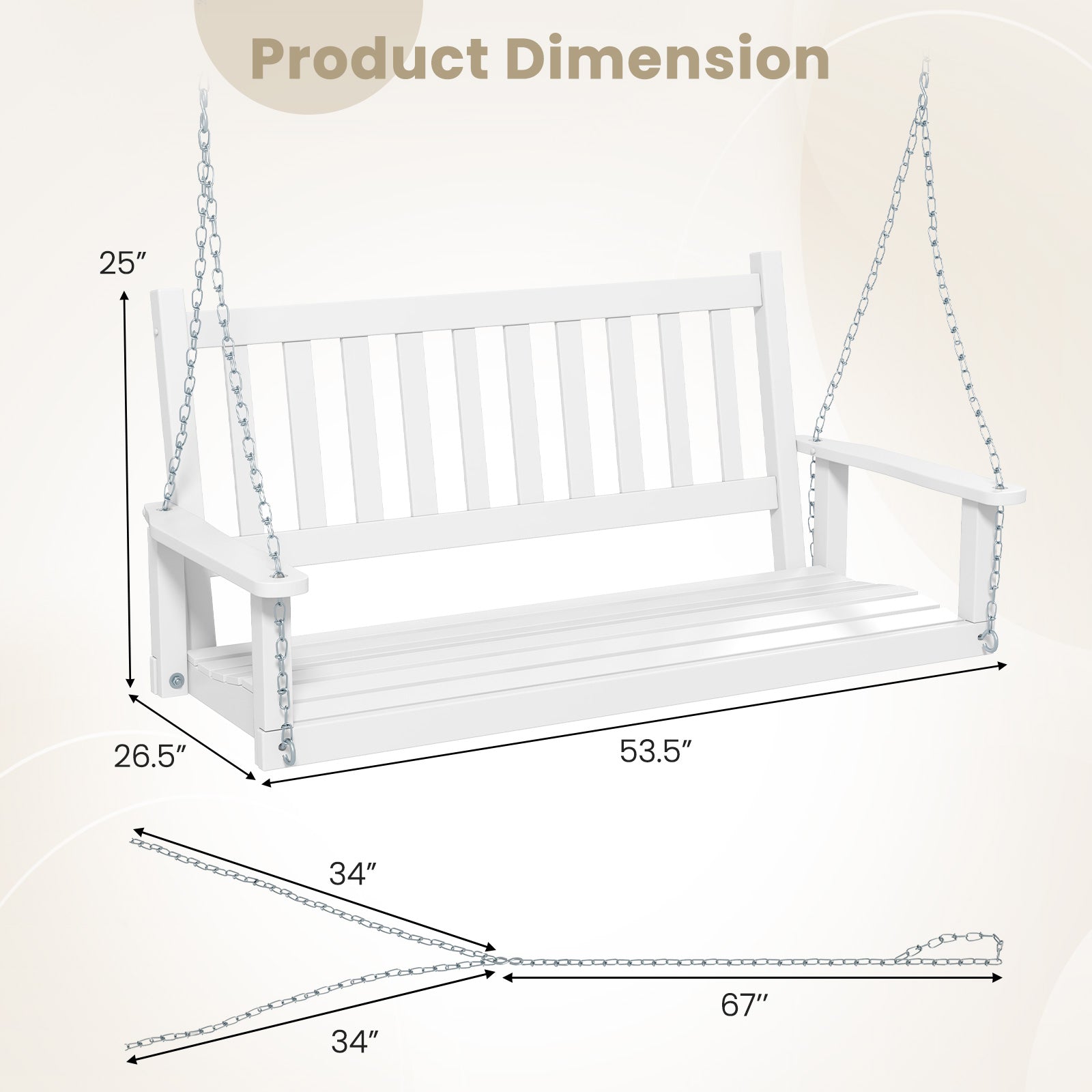 2-Person Wooden Outdoor Porch Swing with 500 lbs Weight Capacity, White Porch Swings at Gallery Canada