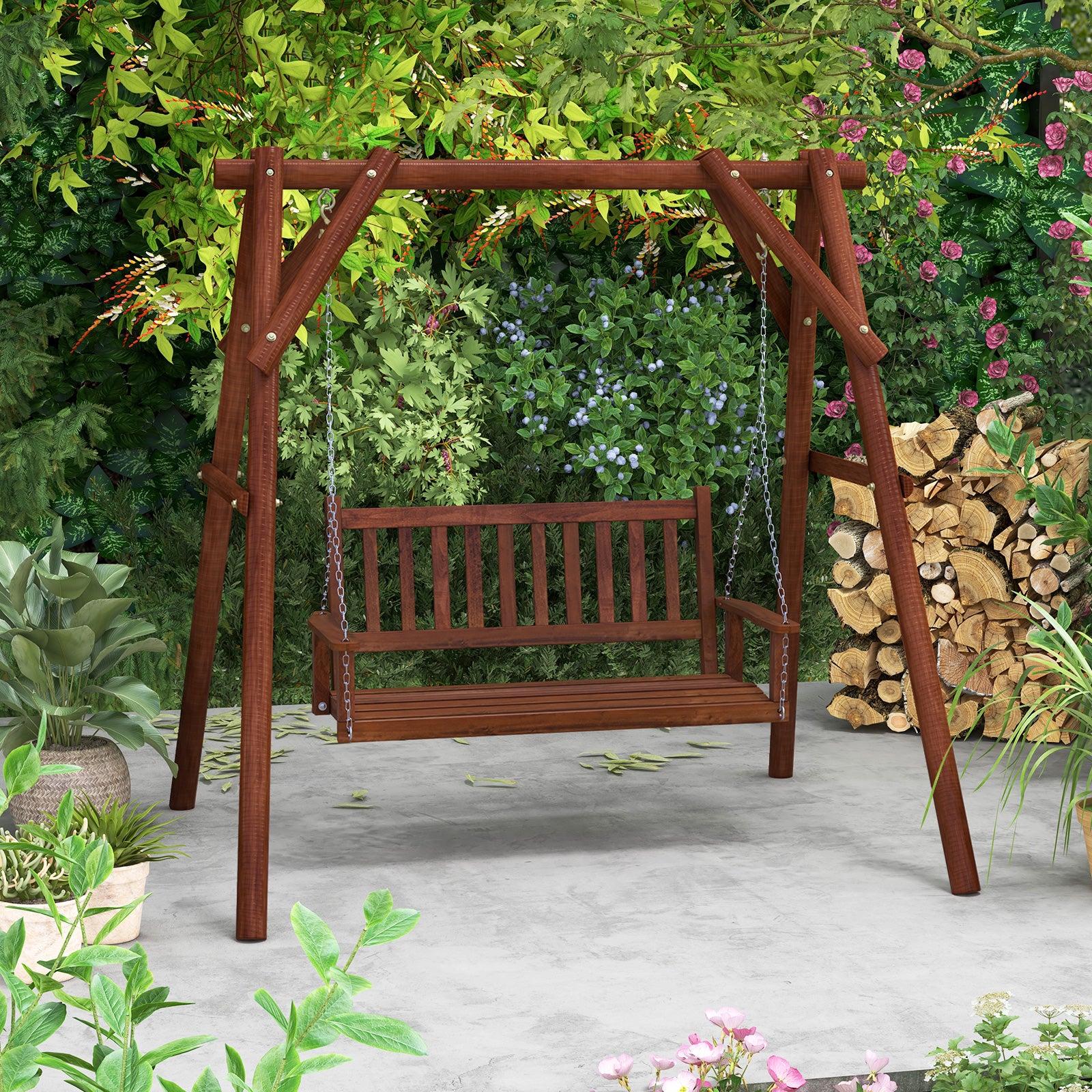 3-Person Wooden Outdoor Porch Swing with 800 lbs Weight Capacity, Brown Porch Swings at Gallery Canada