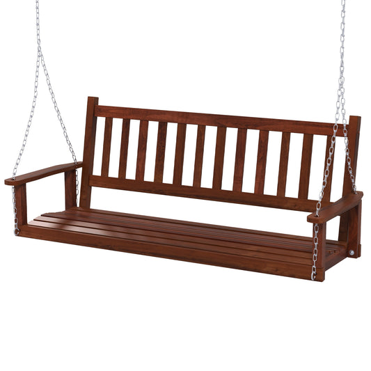 3-Person Wooden Outdoor Swing, 800 lbs Capacity, Brown