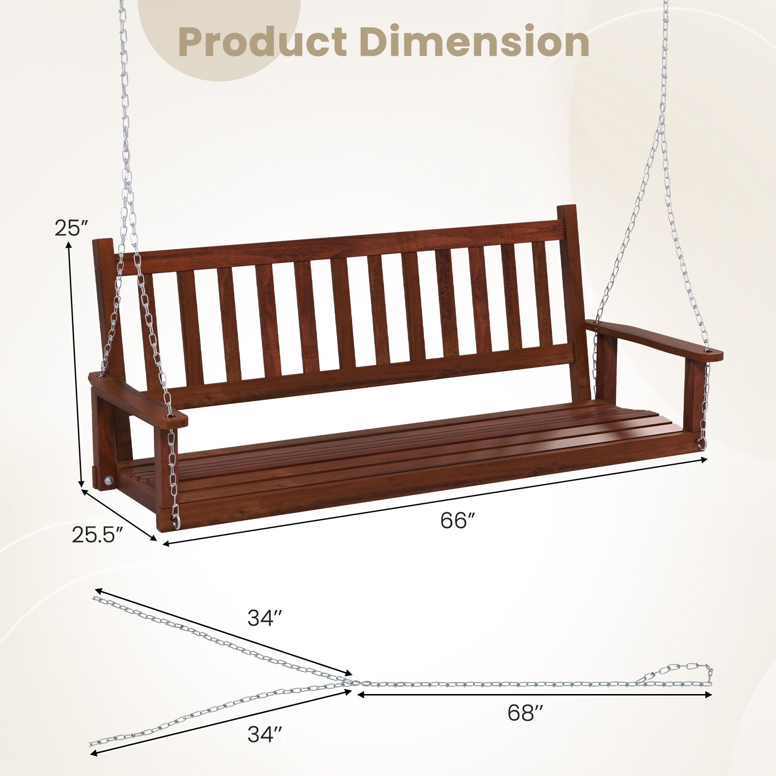 3-Person Wooden Outdoor Porch Swing with 800 lbs Weight Capacity, Brown Porch Swings at Gallery Canada