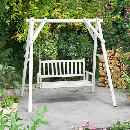3-Person Wooden Outdoor Porch Swing with 800 lbs Weight Capacity, White