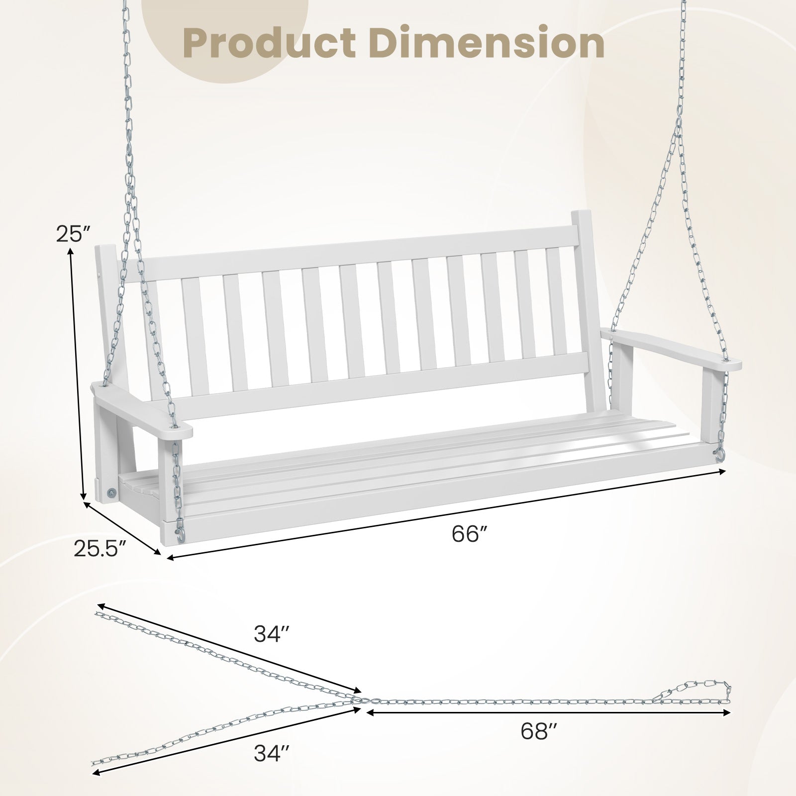 3-Person Wooden Outdoor Porch Swing with 800 lbs Weight Capacity, White Porch Swings at Gallery Canada