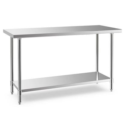 24 x 60 Inches Stainless Steel Kitchen Prep Table, Adjustable Undershelf, Silver Kitchen Tools Silver at Gallery Canada