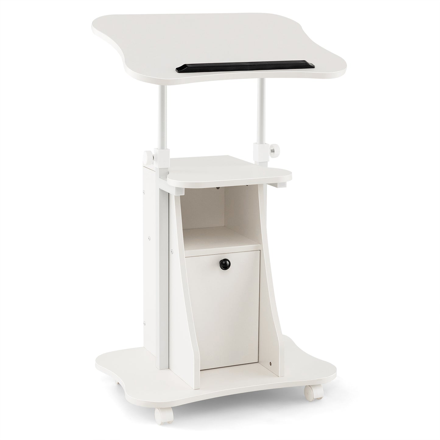 Adjustable Mobile Standing Desk Cart with Tilt Desktop and Cabinet, White Laptop Tables & Printer Stands at Gallery Canada