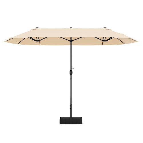 13 Feet Double-Sided Patio Twin Table Umbrella with Crank Handle, Beige