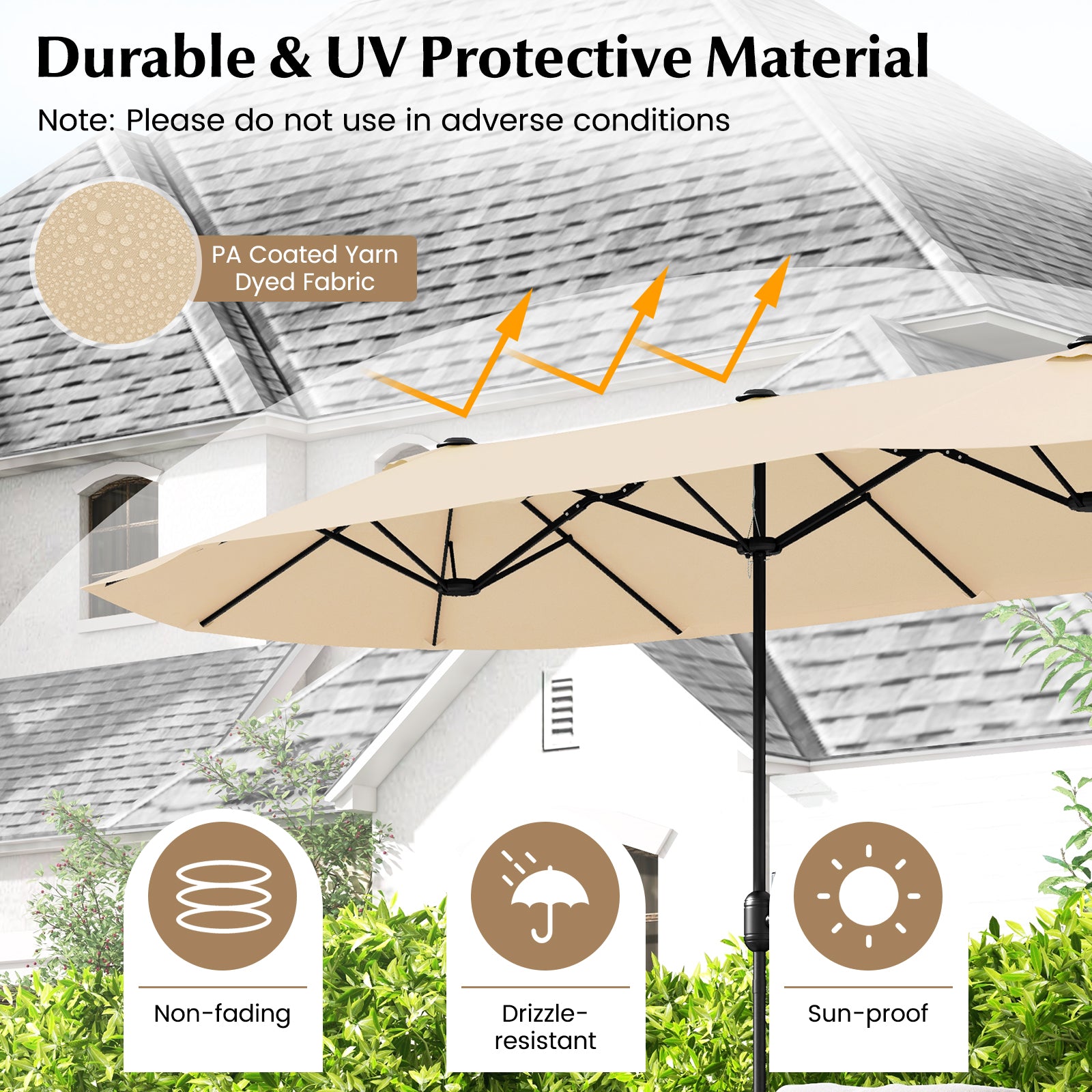 13 Feet Double-Sided Patio Twin Table Umbrella with Crank Handle, Beige Outdoor Umbrellas at Gallery Canada